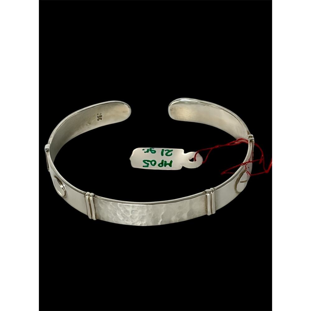 Peru 950 Fine Silver Single Band Cuff Bracelet Artisan Geometric Bangle 21g - Picture 5 of 13